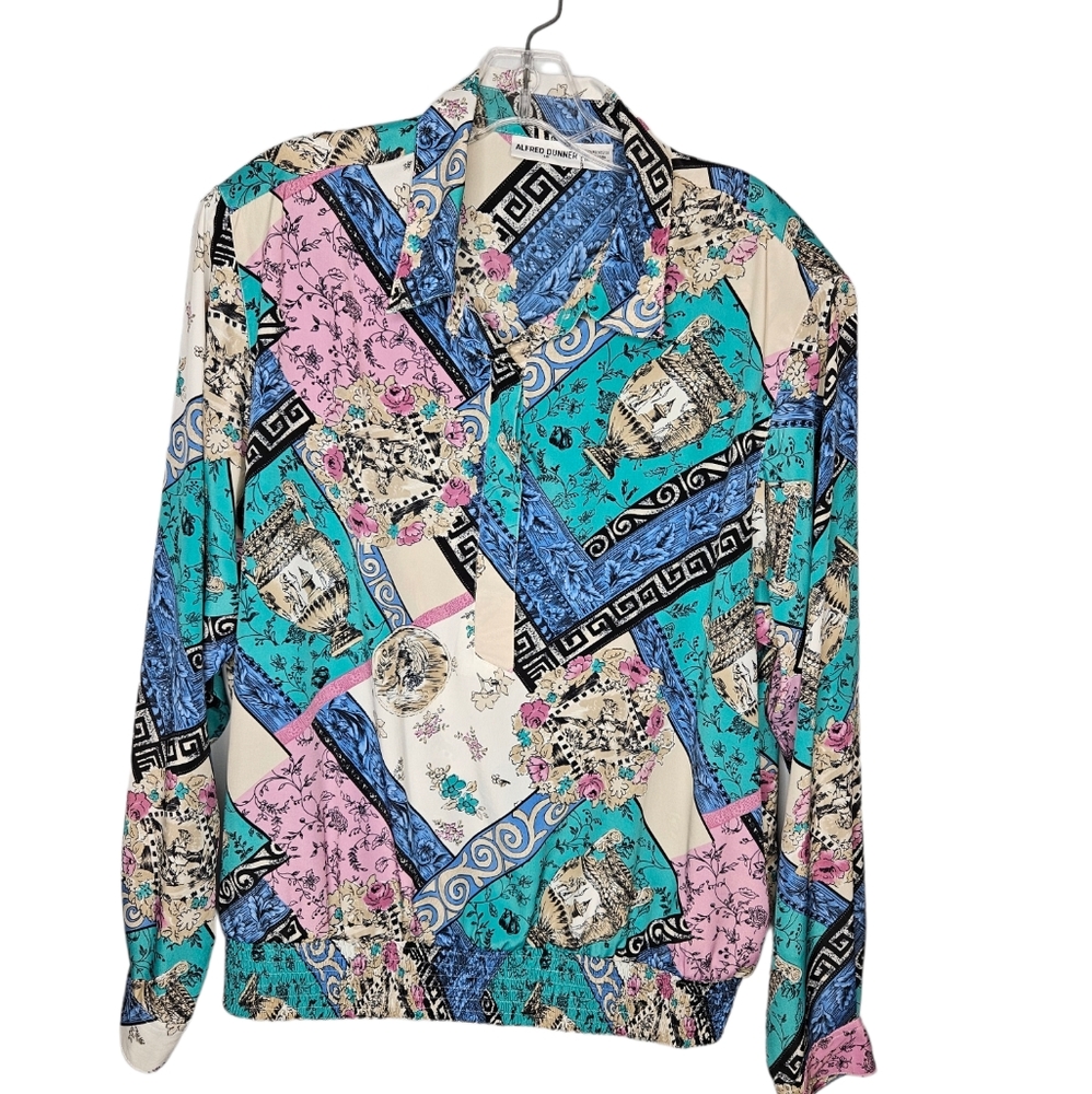Vintage Alfred Dunner multi-color Pattern Pull Over Blouse, elastic wais…